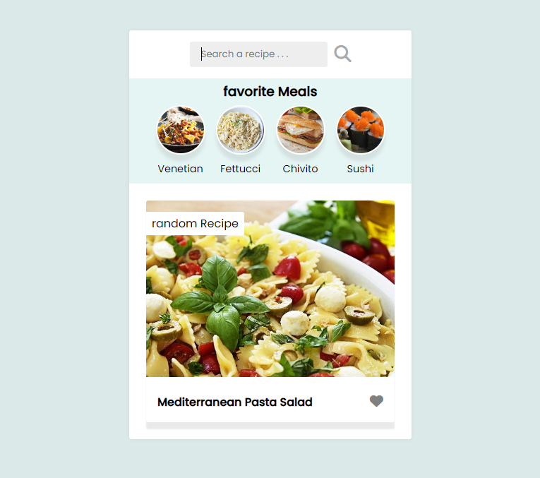 food recipe app project screenshots